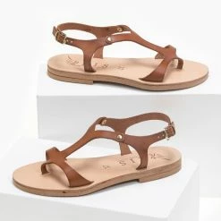 IRIS Basic δερμάτινα ίσια πέδιλα - Καφέ 12 IRIS Basic δερμάτινα ίσια πέδιλα - Καφέ -Σανδάλια κατάστημα basic dermatina isia pedila 90628 83gh
