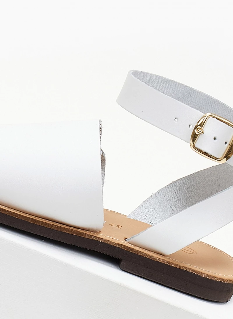 Δερμάτινα Estil φλατ πέδιλα με φαρδιά φάσα - Λευκό 8 Δερμάτινα Estil φλατ πέδιλα με φαρδιά φάσα - Λευκό - Image 6