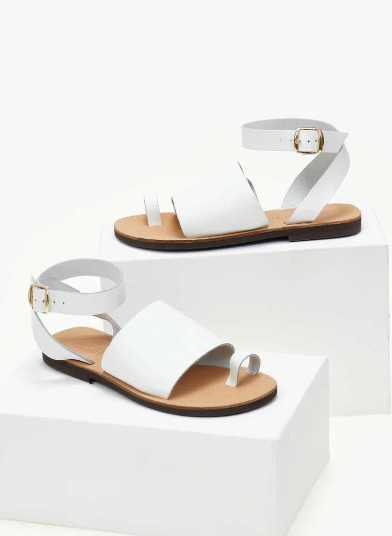 Δερμάτινα Estil φλατ πέδιλα με φαρδιά φάσα - Λευκό 9 Δερμάτινα Estil φλατ πέδιλα με φαρδιά φάσα - Λευκό - Image 7