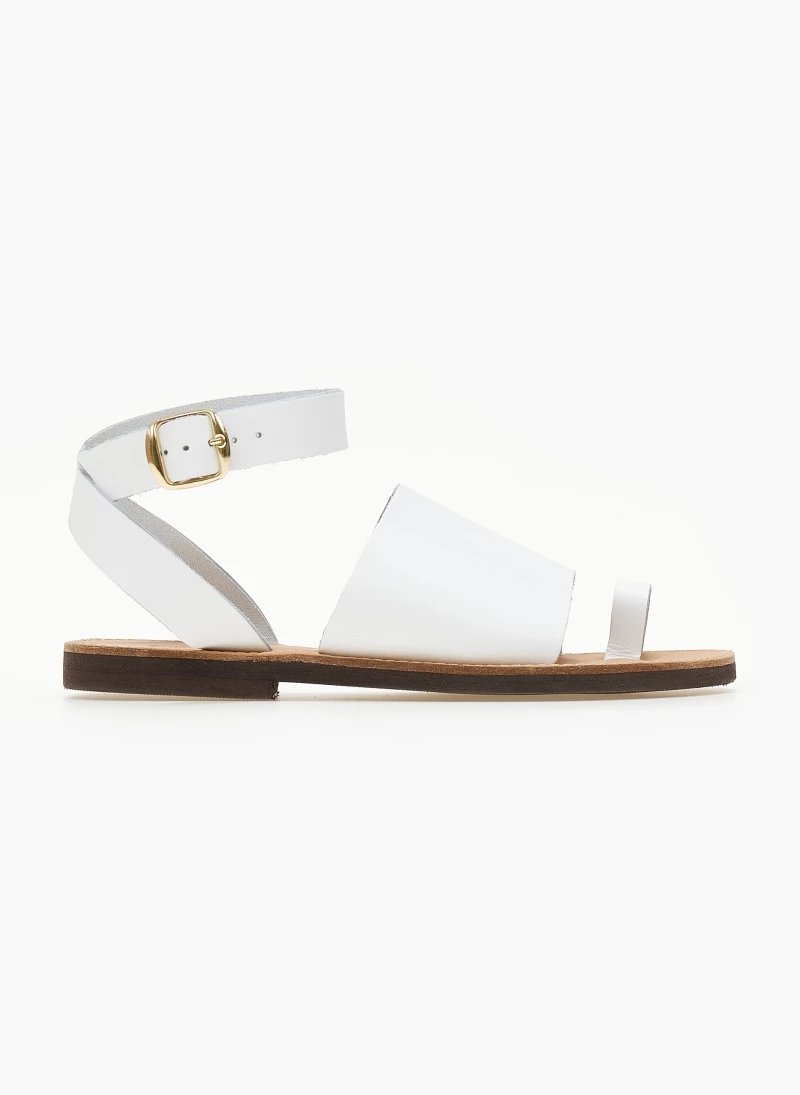 Δερμάτινα Estil φλατ πέδιλα με φαρδιά φάσα - Λευκό 4 Δερμάτινα Estil φλατ πέδιλα με φαρδιά φάσα - Λευκό - Image 2