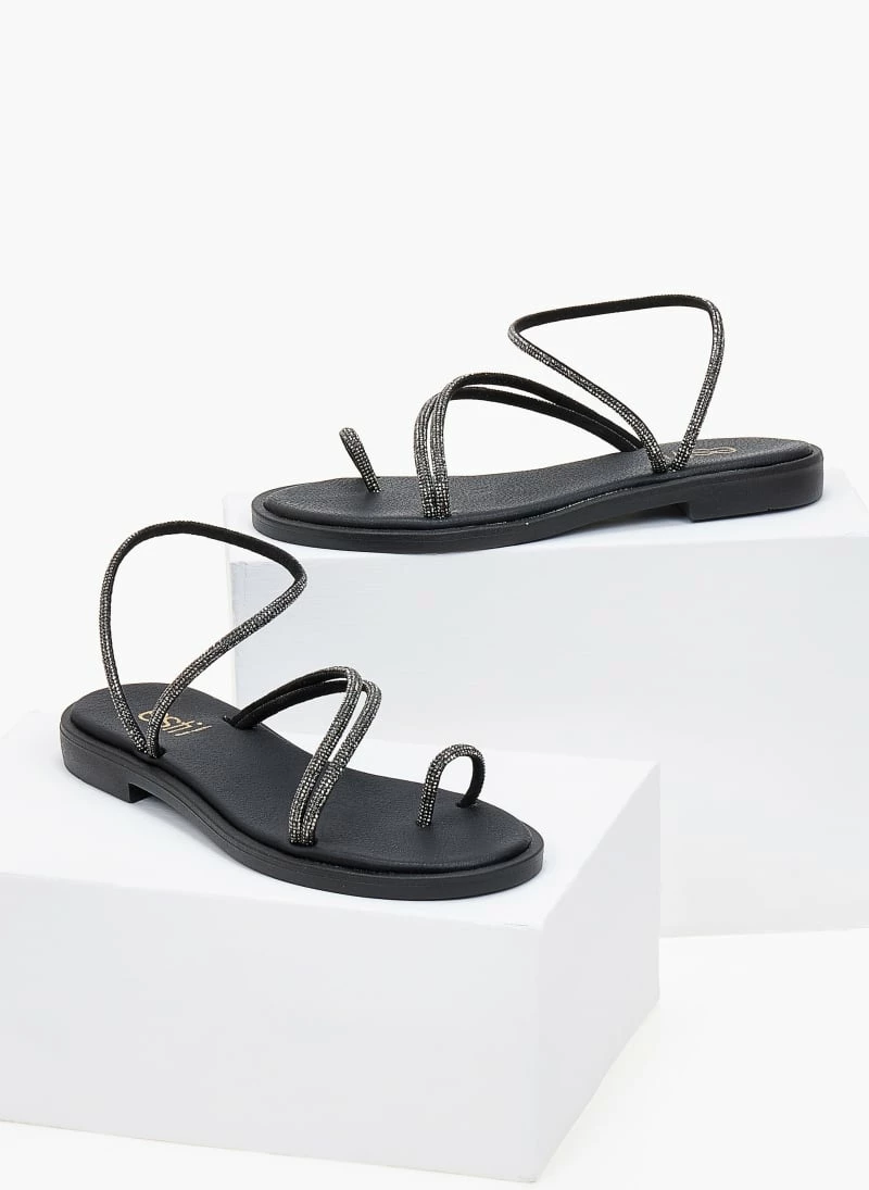 Σανδάλια Estil δερμάτινα με Strass λουράκια - Μαύρο 6 Σανδάλια Estil δερμάτινα με Strass λουράκια - Μαύρο - Image 4