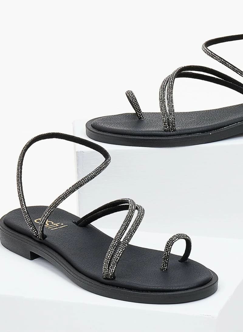 Σανδάλια Estil δερμάτινα με Strass λουράκια - Μαύρο 8 Σανδάλια Estil δερμάτινα με Strass λουράκια - Μαύρο - Image 6