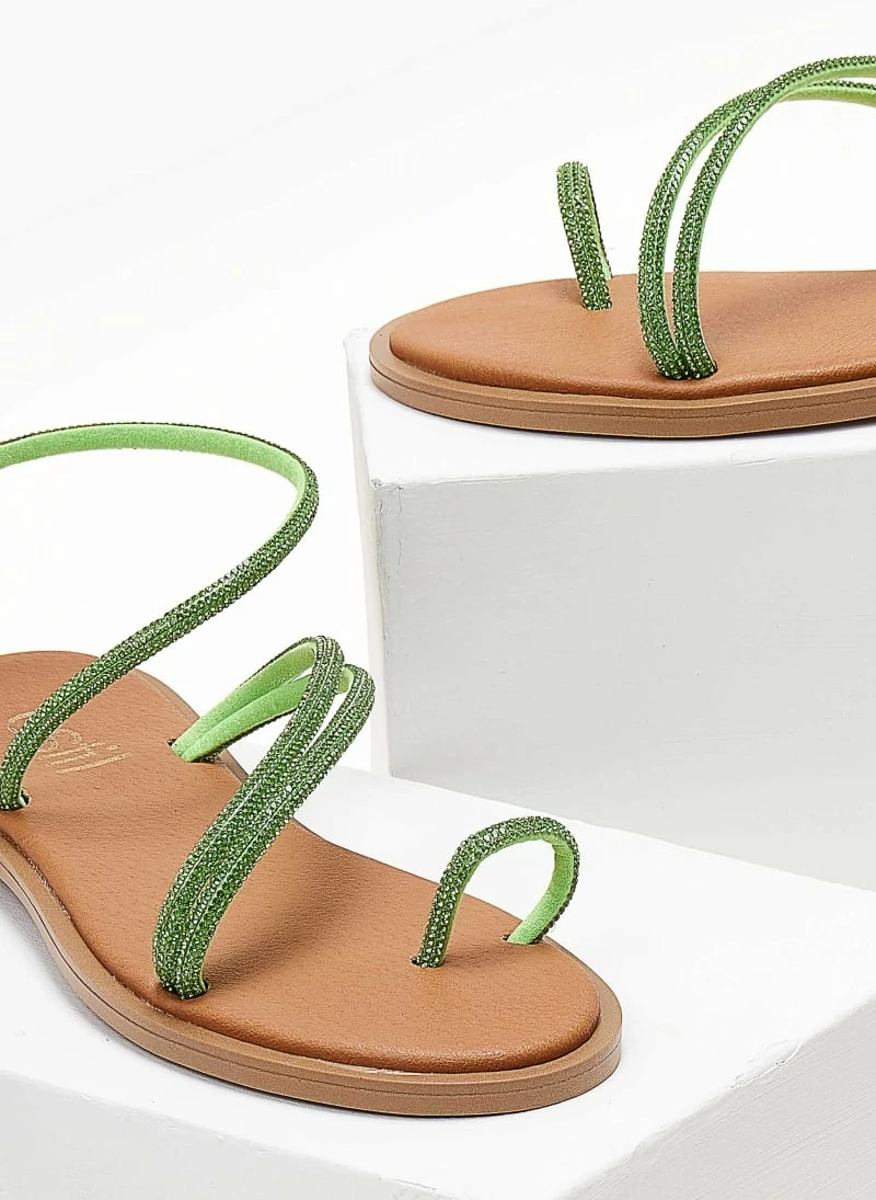 Σανδάλια Estil δερμάτινα με Strass λουράκια - Πράσινο 7 Σανδάλια Estil δερμάτινα με Strass λουράκια - Πράσινο - Image 5