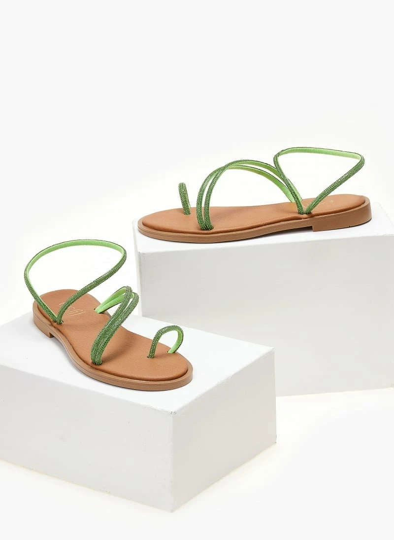 Σανδάλια Estil δερμάτινα με Strass λουράκια - Πράσινο 4 Σανδάλια Estil δερμάτινα με Strass λουράκια - Πράσινο - Image 2