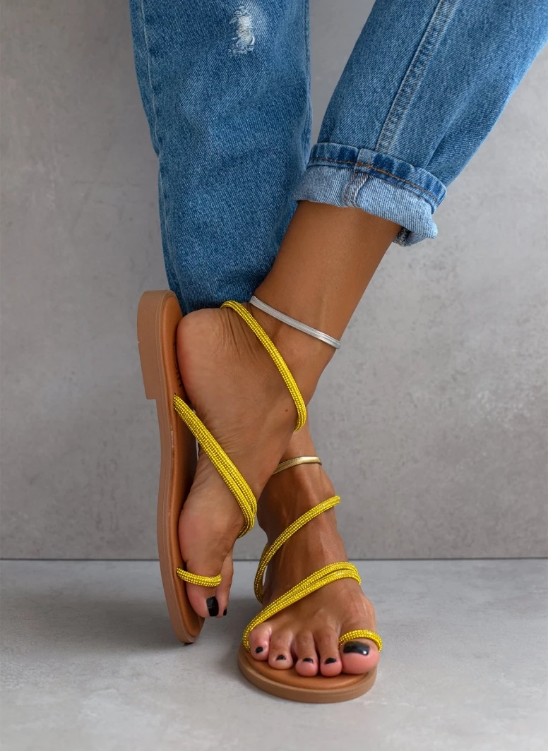 Σανδάλια Estil δερμάτινα με Strass λουράκια - Κίτρινο 9 Σανδάλια Estil δερμάτινα με Strass λουράκια - Κίτρινο - Image 7
