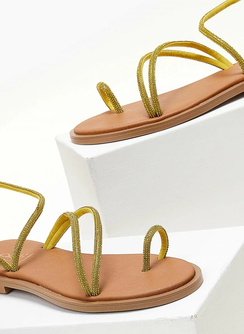 Σανδάλια Estil δερμάτινα με Strass λουράκια - Κίτρινο 5 Σανδάλια Estil δερμάτινα με Strass λουράκια - Κίτρινο - Image 3