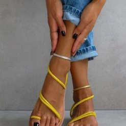 Σανδάλια Estil δερμάτινα με Strass λουράκια - Κίτρινο