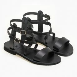 IRIS Σανδάλια δερμάτινα Gladiator με διπλό δέσιμο - Μαύρο -Σανδάλια κατάστημα dermatina gladiator sandalia me diplo desimo 90991 cxsi