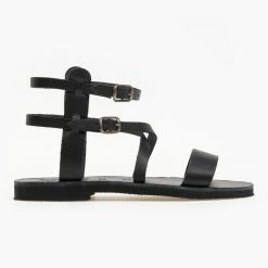 IRIS Σανδάλια δερμάτινα Gladiator με διπλό δέσιμο - Μαύρο -Σανδάλια κατάστημα dermatina gladiator sandalia me diplo desimo 90991 nydw