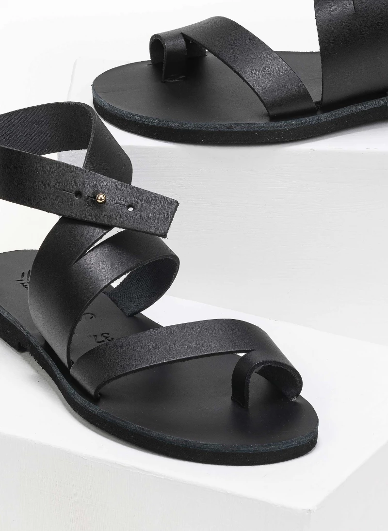 IRIS Πέδιλα δερμάτινα ίσια με ιδιαίτερο κούμπωμα - Μαύρο 7 IRIS Πέδιλα δερμάτινα ίσια με ιδιαίτερο κούμπωμα - Μαύρο - Image 5
