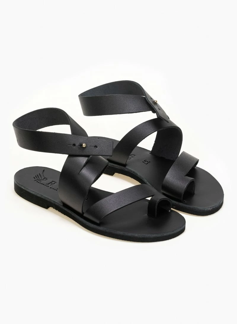 IRIS Πέδιλα δερμάτινα ίσια με ιδιαίτερο κούμπωμα - Μαύρο 5 IRIS Πέδιλα δερμάτινα ίσια με ιδιαίτερο κούμπωμα - Μαύρο - Image 3