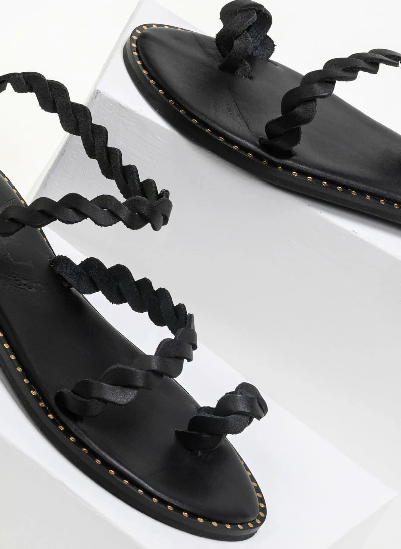 IRIS Πέδιλα ίσια δερμάτινα με περαστό λουράκι - Μαύρο 4 IRIS Πέδιλα ίσια δερμάτινα με περαστό λουράκι - Μαύρο - Image 2