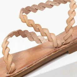 IRIS Πέδιλα ίσια δερμάτινα με περαστό λουράκι - Φυσικό -Σανδάλια κατάστημα dermatina isia pedila me perasto louraki 90685 2oel