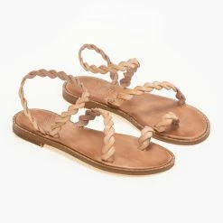 IRIS Πέδιλα ίσια δερμάτινα με περαστό λουράκι - Φυσικό -Σανδάλια κατάστημα dermatina isia pedila me perasto louraki 90685 tffj