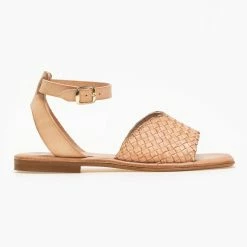 IRIS Πέδιλα ίσια δερμάτινα με πλεκτό Pattern - Φυσικό -Σανδάλια κατάστημα dermatina isia pedila me plekto pattern 90963 fi07