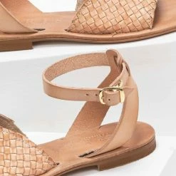 IRIS Πέδιλα ίσια δερμάτινα με πλεκτό Pattern - Φυσικό -Σανδάλια κατάστημα dermatina isia pedila me plekto pattern 90963 uucr