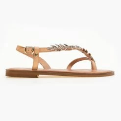 IRIS Πέδιλα δερμάτινα ίσια με σχέδιο φύλλα ελιάς - Φυσικό -Σανδάλια κατάστημα dermatina isia pedila me sxedio fulla elias 90621 7ryf