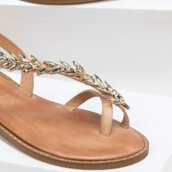IRIS Πέδιλα δερμάτινα ίσια με σχέδιο φύλλα ελιάς - Φυσικό -Σανδάλια κατάστημα dermatina isia pedila me sxedio fulla elias 90621 j0y2