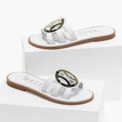 IRIS Σανδάλια δερμάτινα με στρογγυλή αγκράφα - Λευκό -Σανδάλια κατάστημα dermatina sandalia me strogguli agkrafa 90668 a92x