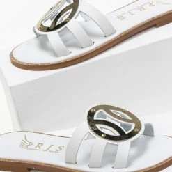 IRIS Σανδάλια δερμάτινα με στρογγυλή αγκράφα - Λευκό -Σανδάλια κατάστημα dermatina sandalia me strogguli agkrafa 90668 vtdh