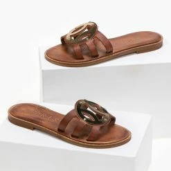 IRIS Σανδάλια δερμάτινα με στρογγυλή αγκράφα - Καφέ -Σανδάλια κατάστημα dermatina sandalia me strogguli agkrafa 90671 976p