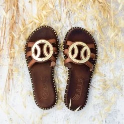 IRIS Σανδάλια δερμάτινα με στρογγυλή αγκράφα - Καφέ -Σανδάλια κατάστημα dermatina sandalia me strogguli agkrafa 90671 ae50