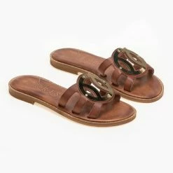 IRIS Σανδάλια δερμάτινα με στρογγυλή αγκράφα - Καφέ -Σανδάλια κατάστημα dermatina sandalia me strogguli agkrafa 90671 h9p8