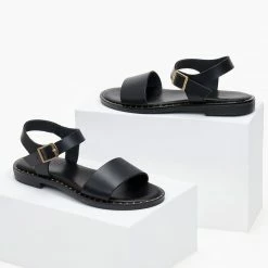 Πέδιλα δερμάτινα TFP με φάσα - Μαύρο 9 Πέδιλα δερμάτινα TFP με φάσα - Μαύρο -Σανδάλια κατάστημα dermatina tfp isia pedila me fasa 101251 kdte