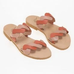 IRIS Σανδάλια δερμάτινα με Wavy φάσες - Κοραλί