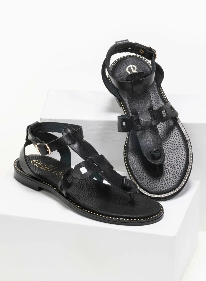 Πέδιλα δερμάτινα Estil Flat - Μαύρο 4 Πέδιλα δερμάτινα Estil Flat - Μαύρο - Image 2