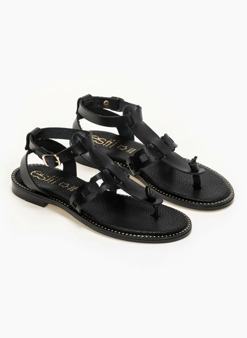 Πέδιλα δερμάτινα Estil Flat - Μαύρο 3 Πέδιλα δερμάτινα Estil Flat - Μαύρο