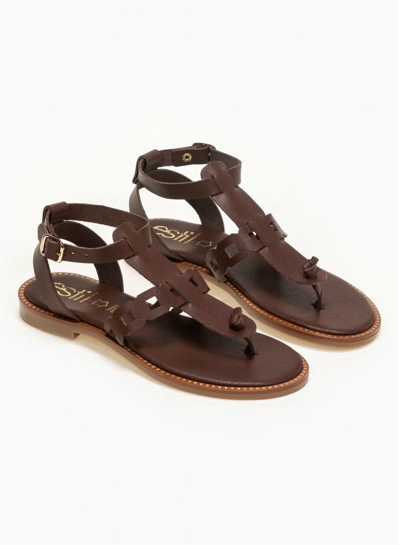 Πέδιλα δερμάτινα Estil Flat - Καφέ 5 Πέδιλα δερμάτινα Estil Flat - Καφέ - Image 3