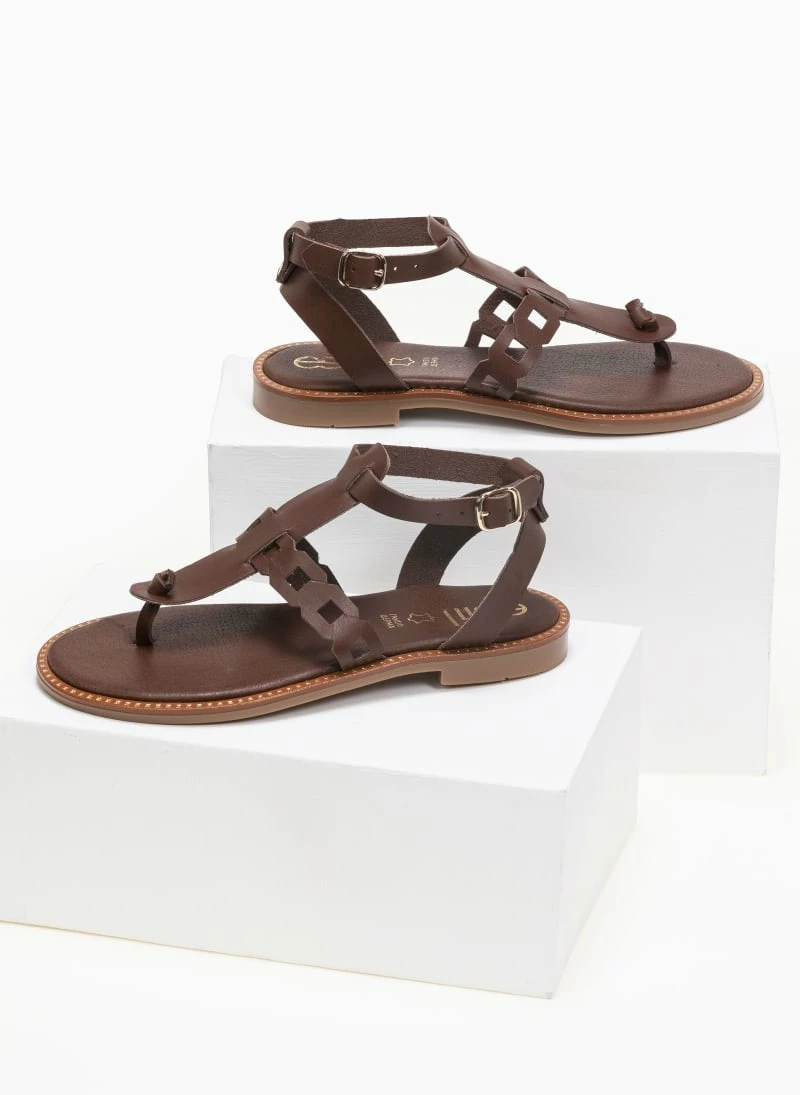 Πέδιλα δερμάτινα Estil Flat - Καφέ 3 Πέδιλα δερμάτινα Estil Flat - Καφέ