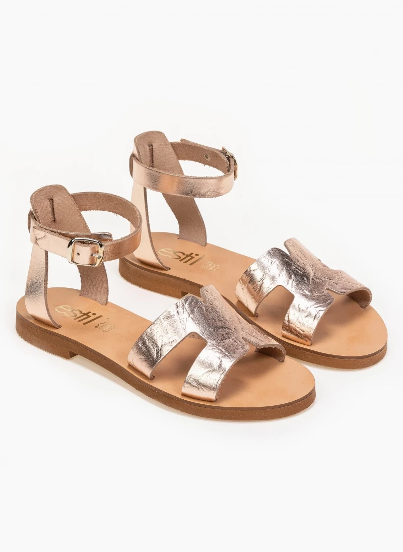 Πέδιλα δερμάτινα Estil φλατ με ανοίγματα στη φάσα - Χαλκός 3 Πέδιλα δερμάτινα Estil φλατ με ανοίγματα στη φάσα - Χαλκός