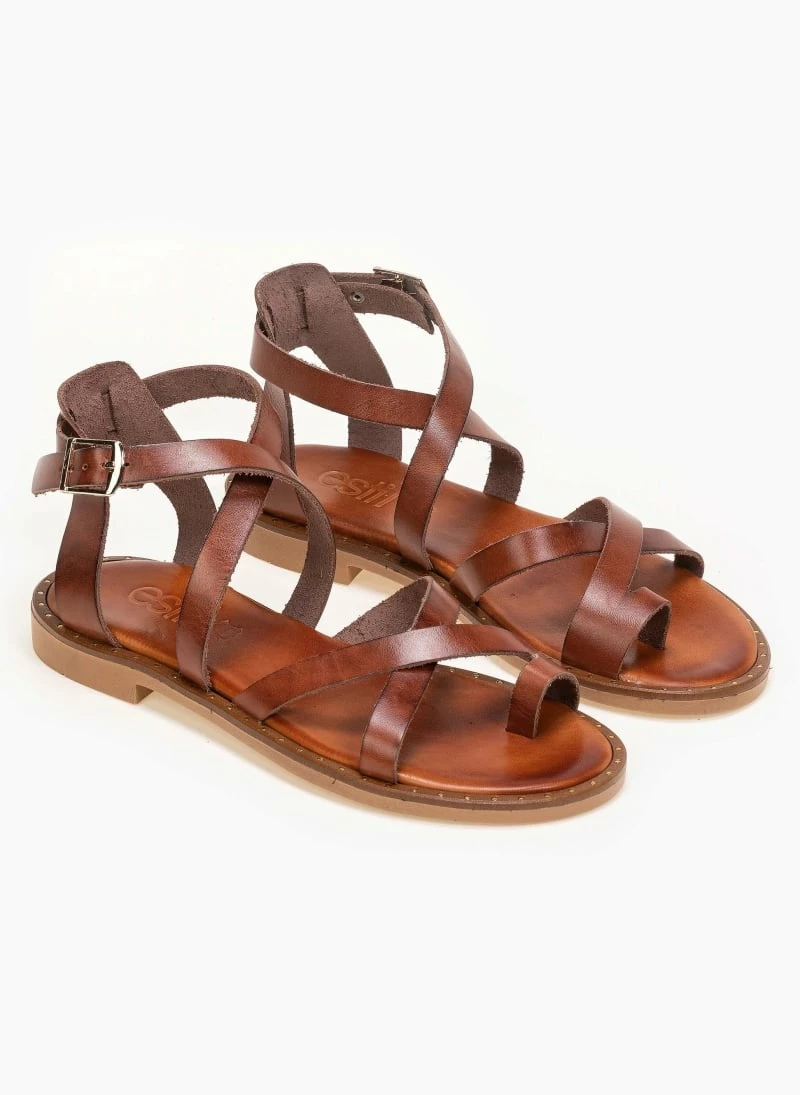 Πέδιλα δερμάτινα Tfp φλατ με δέσιμο στο πλάι - Ταμπά 4 Πέδιλα δερμάτινα Tfp φλατ με δέσιμο στο πλάι - Ταμπά - Image 2