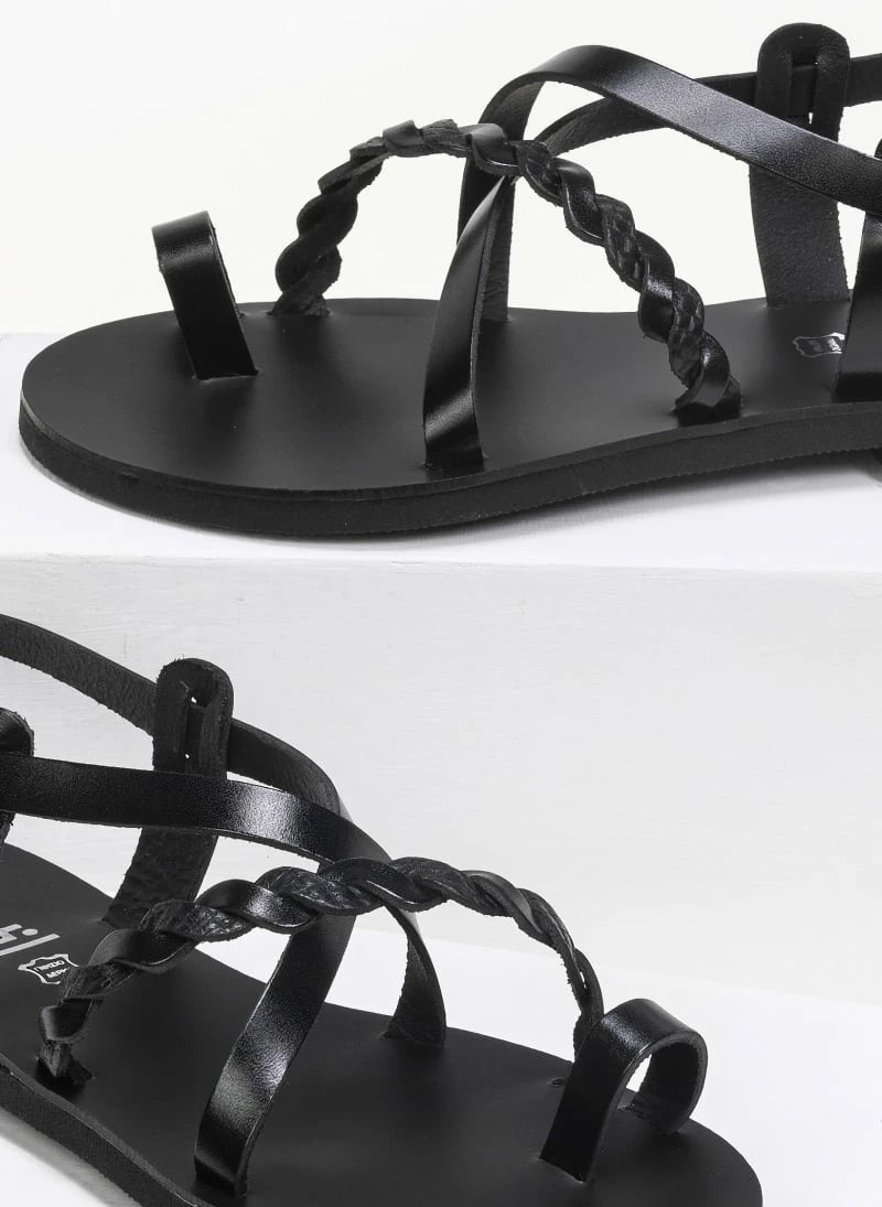 Πέδιλα δερμάτινα φλατ Estil με λεπτά λουράκια - Μαύρο 5 Πέδιλα δερμάτινα φλατ Estil με λεπτά λουράκια - Μαύρο - Image 3