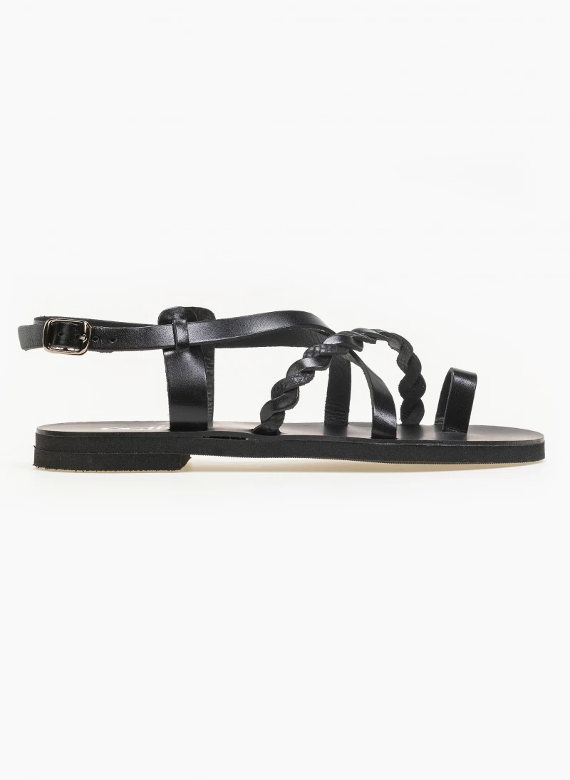 Πέδιλα δερμάτινα φλατ Estil με λεπτά λουράκια - Μαύρο 6 Πέδιλα δερμάτινα φλατ Estil με λεπτά λουράκια - Μαύρο - Image 4