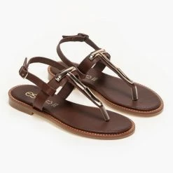 Πέδιλα Estil δερμάτινα με μέταλλο - Καφέ 7 Πέδιλα Estil δερμάτινα με μέταλλο - Καφέ -Σανδάλια κατάστημα estil dermatina flat pedila me metallo 90908 hbu0
