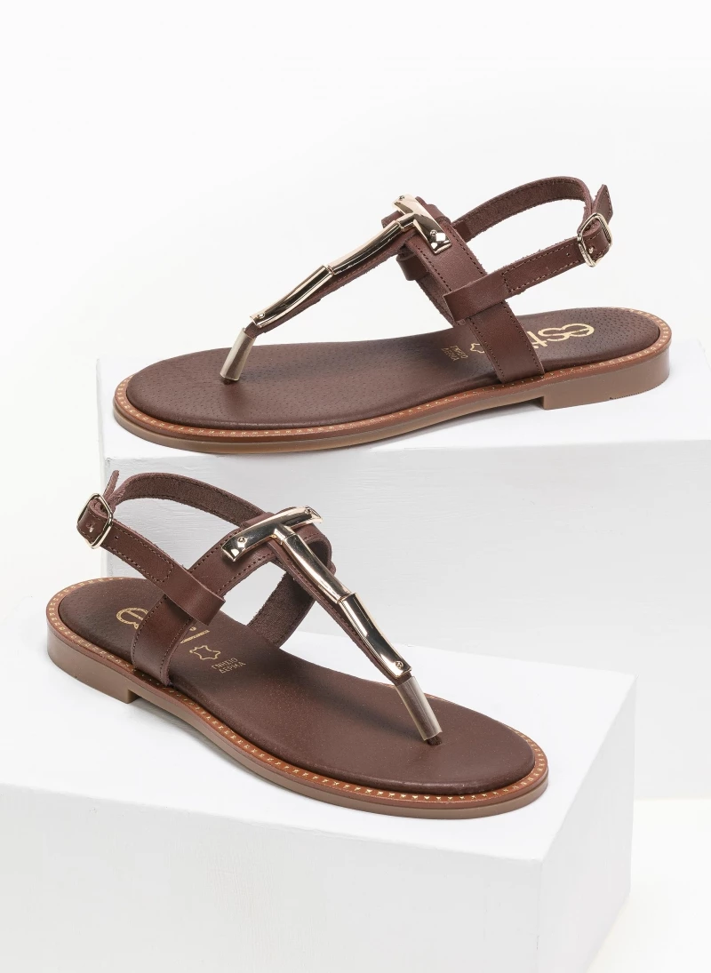 Πέδιλα Estil δερμάτινα με μέταλλο - Καφέ 3 Πέδιλα Estil δερμάτινα με μέταλλο - Καφέ