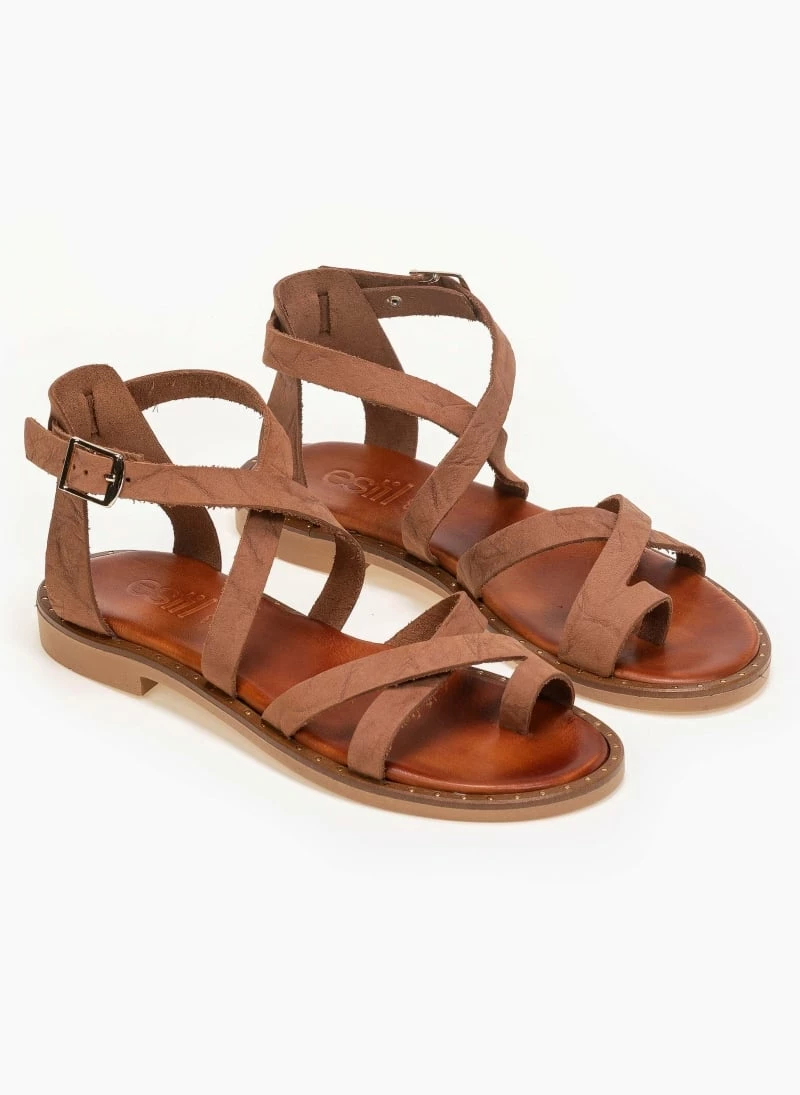 Πέδιλα δερμάτινα Estil φλατ με χιαστί λουράκια - Ταμπά 7 Πέδιλα δερμάτινα Estil φλατ με χιαστί λουράκια - Ταμπά - Image 5