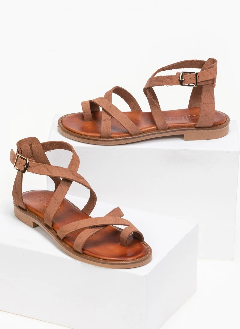 Πέδιλα δερμάτινα Estil φλατ με χιαστί λουράκια - Ταμπά 5 Πέδιλα δερμάτινα Estil φλατ με χιαστί λουράκια - Ταμπά - Image 3