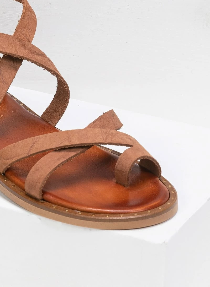 Πέδιλα δερμάτινα Estil φλατ με χιαστί λουράκια - Ταμπά 6 Πέδιλα δερμάτινα Estil φλατ με χιαστί λουράκια - Ταμπά - Image 4