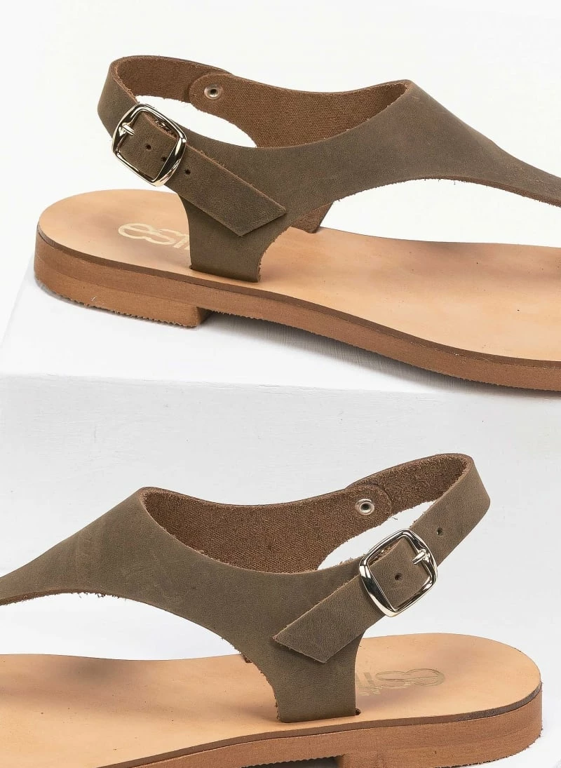 Πέδιλα Estil δερμάτινα ίσια - Χακί 4 Πέδιλα Estil δερμάτινα ίσια - Χακί - Image 2