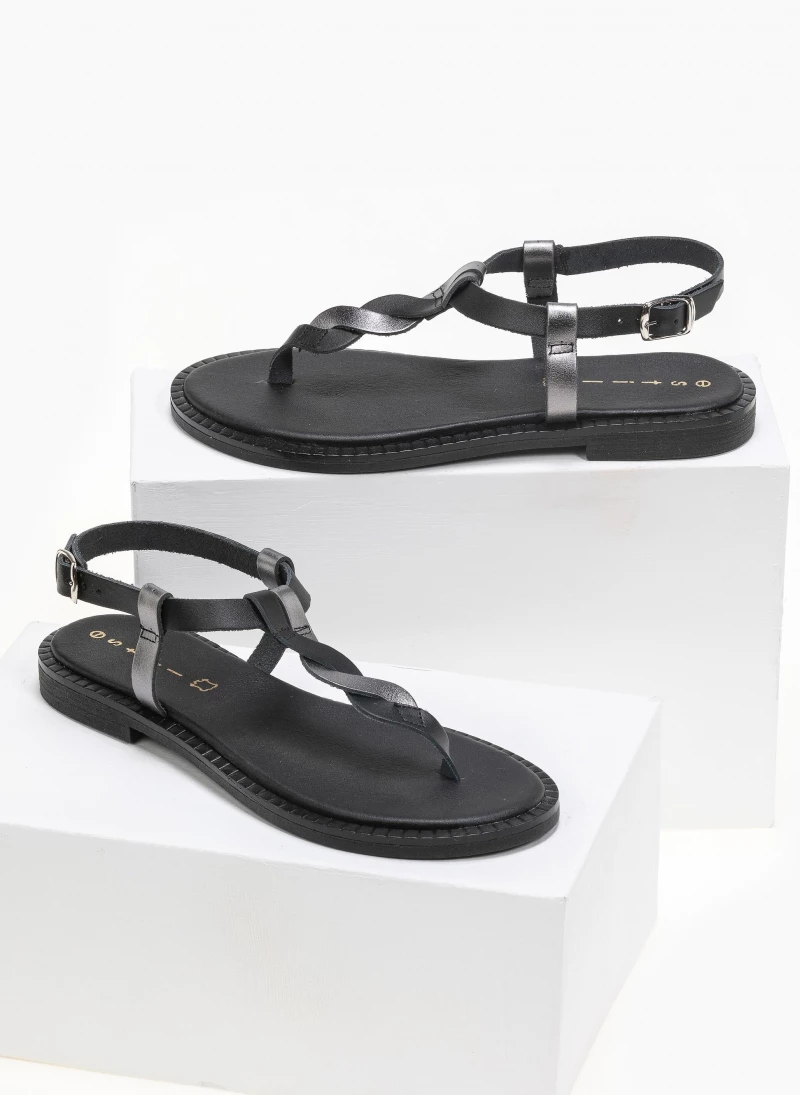 Πέδιλα Estil δερμάτινα ίσια με διχρωμία - Μαύρο/Ατσαλί 4 Πέδιλα Estil δερμάτινα ίσια με διχρωμία - Μαύρο/Ατσαλί - Image 2