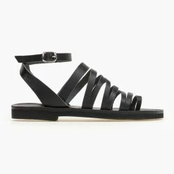 Estil δερμάτινα ίσια πέδιλα με λεπτά λουράκια - Μαύρο -Σανδάλια κατάστημα estil dermatina isia pedila me lepta lourakia 92583 eto9