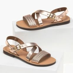 Estil δερμάτινα ίσια πέδιλα με Pattern στη φάσα - Χαλκός