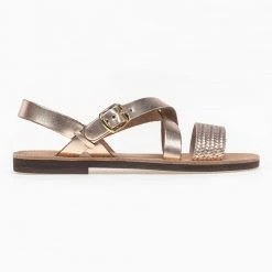 Estil δερμάτινα ίσια πέδιλα με Pattern στη φάσα - Χαλκός -Σανδάλια κατάστημα estil dermatina isia pedila me pattern sti fasa 92112 i07j