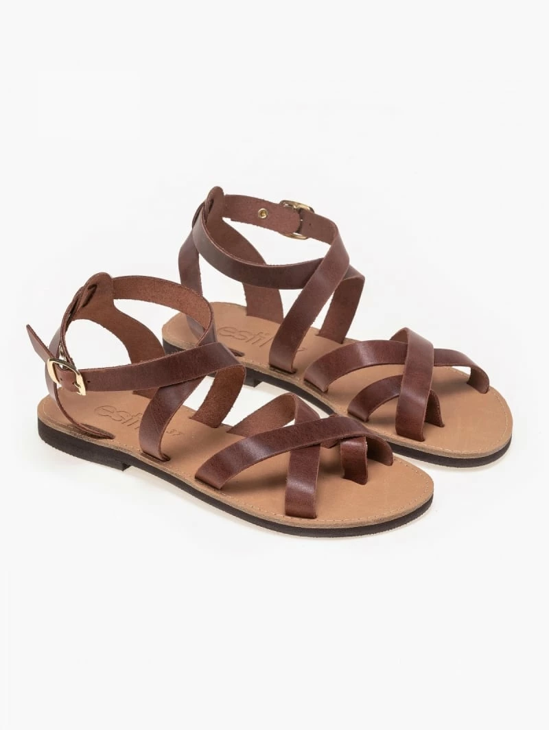 Πέδιλα δερμάτινα Estil με χιαστί σχέδιο - Ταμπά 5 Πέδιλα δερμάτινα Estil με χιαστί σχέδιο - Ταμπά - Image 3