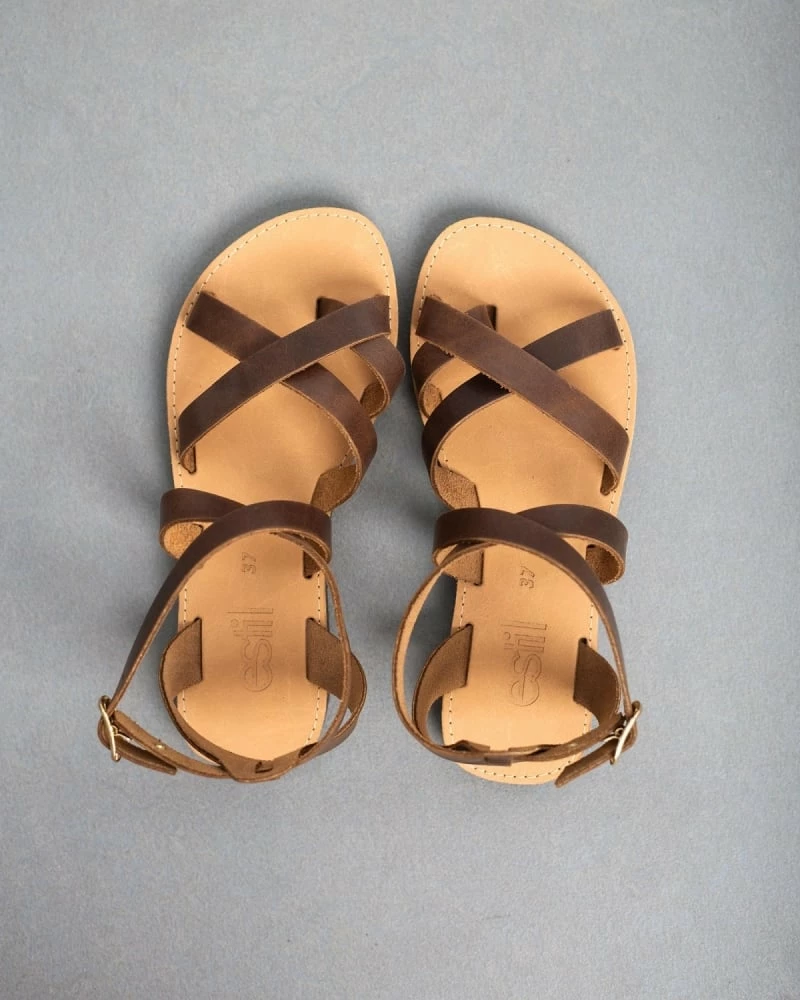 Πέδιλα δερμάτινα Estil με χιαστί σχέδιο - Καφέ 6 Πέδιλα δερμάτινα Estil με χιαστί σχέδιο - Καφέ - Image 4