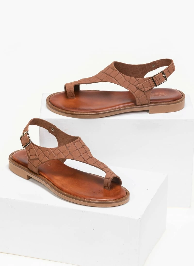 Πέδιλα Estil δερμάτινα κροκό φλατ - Ταμπά 3 Πέδιλα Estil δερμάτινα κροκό φλατ - Ταμπά